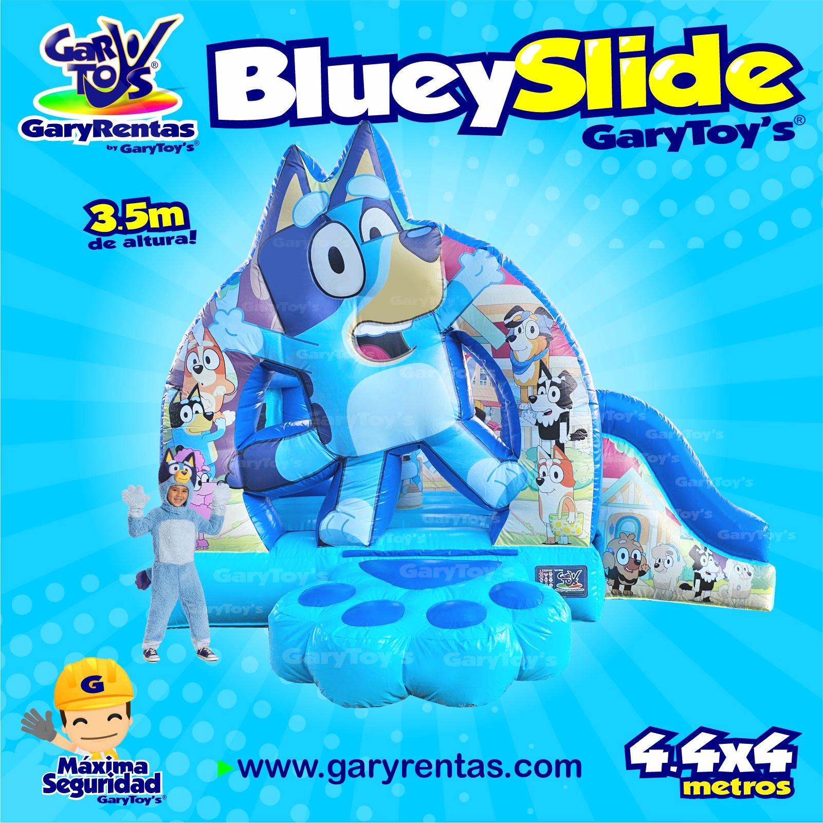 Tobogán inflable temática bluey para fiestas