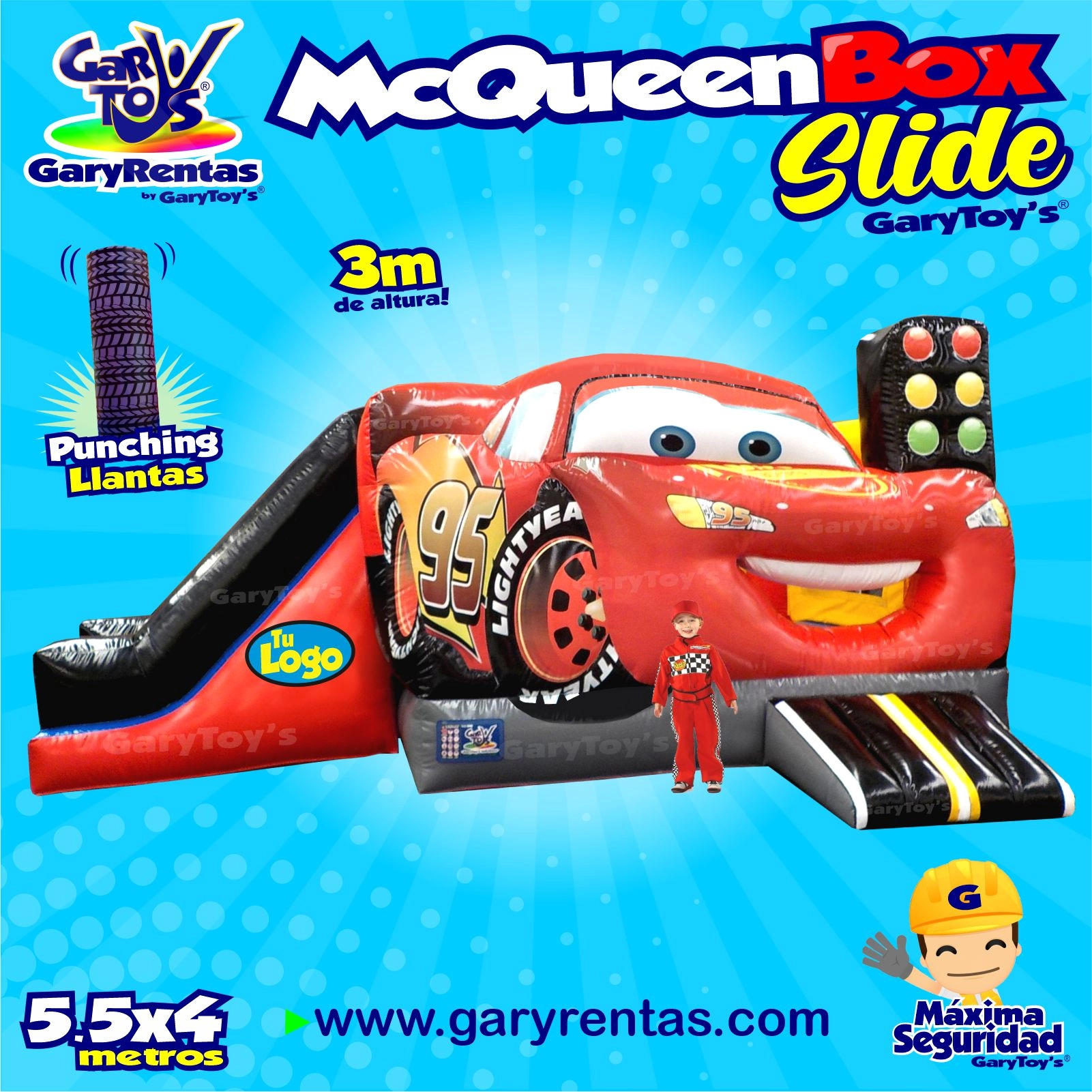 Tobogán inflable mcqueen para fiestas