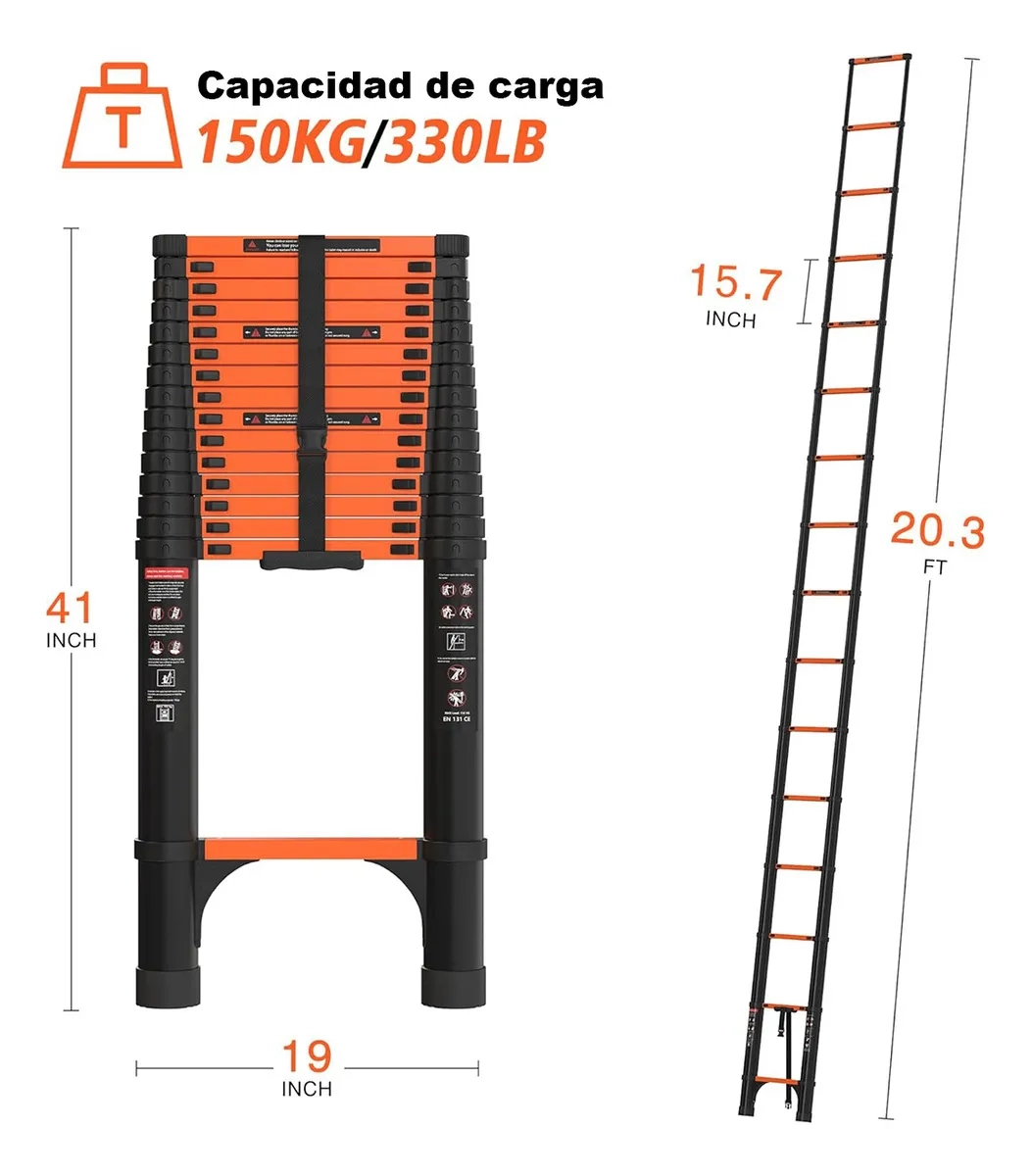 Escalera telescópica plegable 6.3m profesional