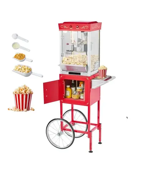 Máquina de palomitas profesional con carro 8oz rojo