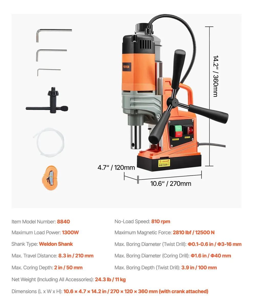 Taladro magnético vevor 1300w 40mm perforación
